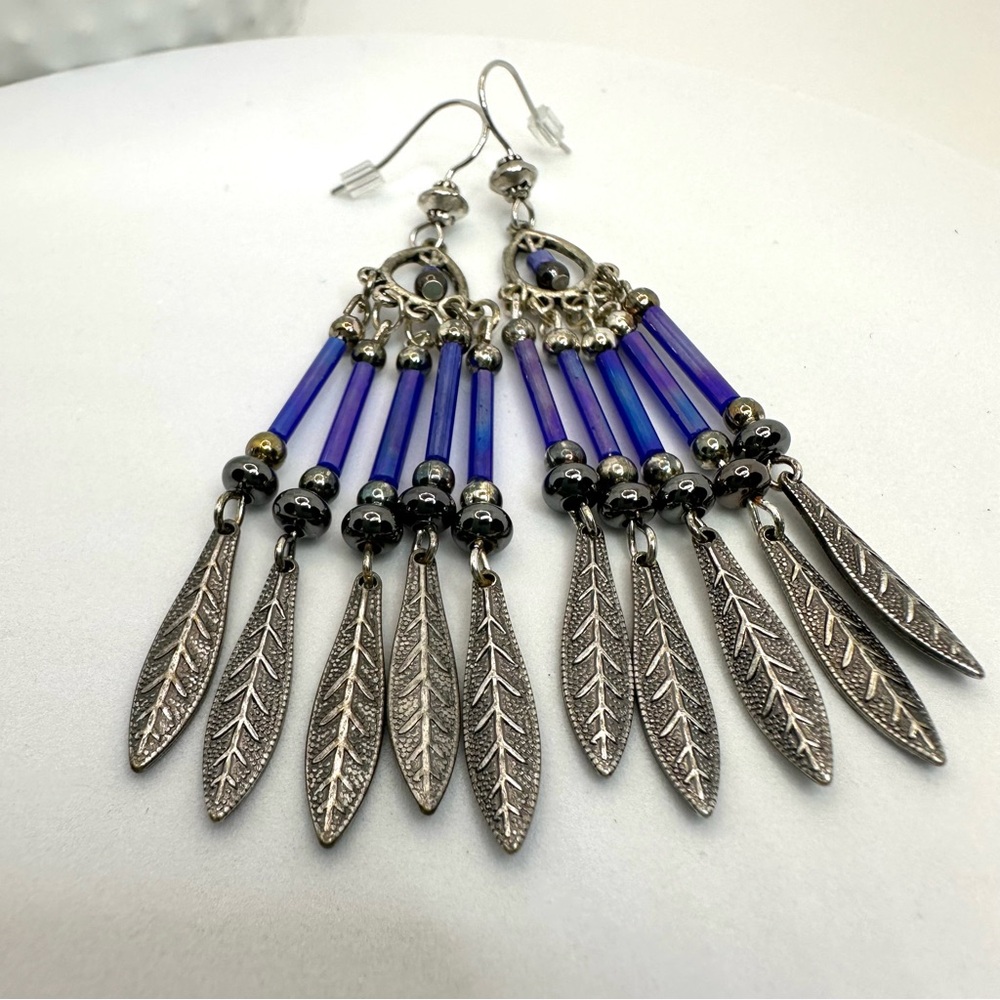 NEW-Handmade - Gypsy Style Silver and Blue Dangle Earrings